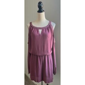 NWOT Knox Rose Mauve Gauze Cold Shoulder Long Sleeve Studded Shorts Romper XXL